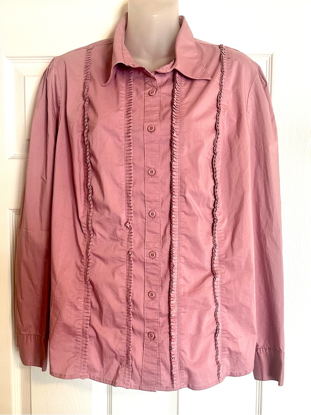 Worthington Dusky Pink Ruffle-Front Button-Down Shirt